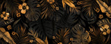 Design file showing detailed black and gold Monstera leaf pattern on dark background