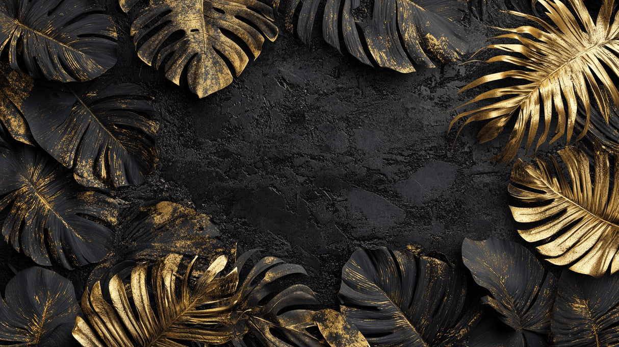 Design file of black and gold Monstera leaf pattern with metallic details