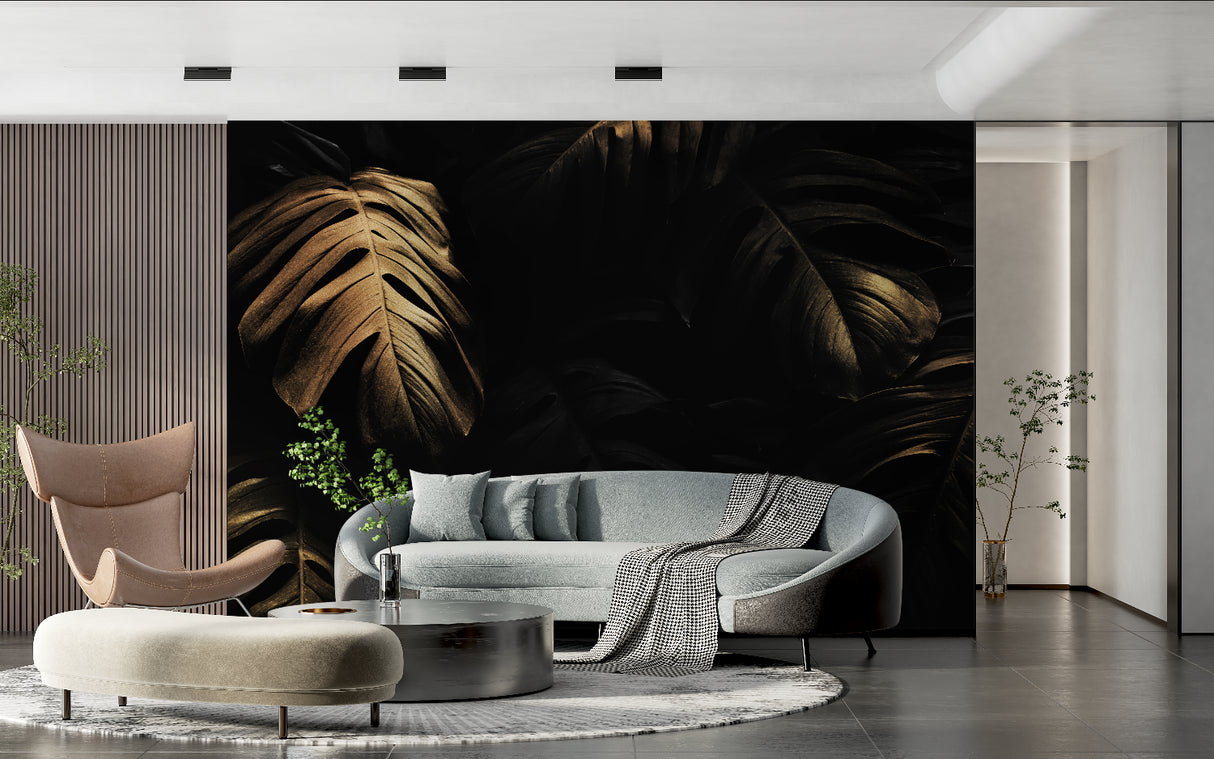 Black and gold leaf pattern adding elegance to home office space