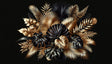 Black and gold tropical leaf wallpaper creating drama in a modern dining room with pendant lights