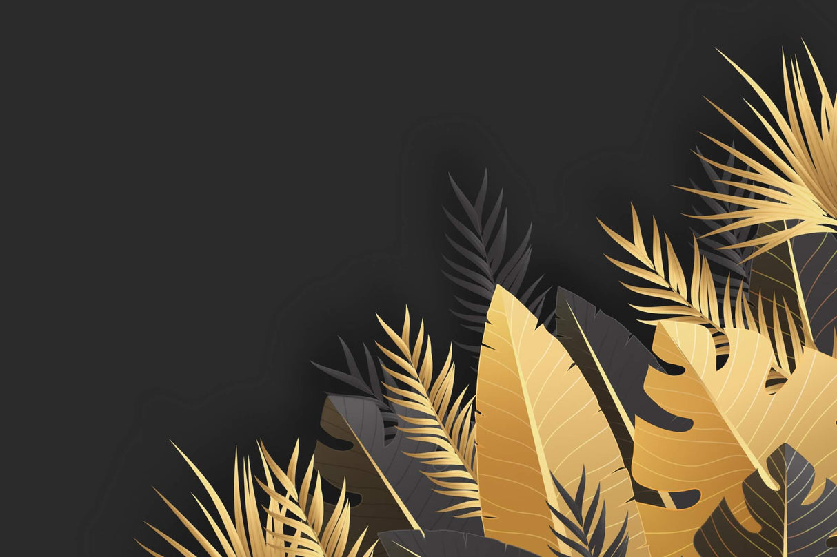 Black and gold palm leaves wallpaper design file showing intricate metallic details