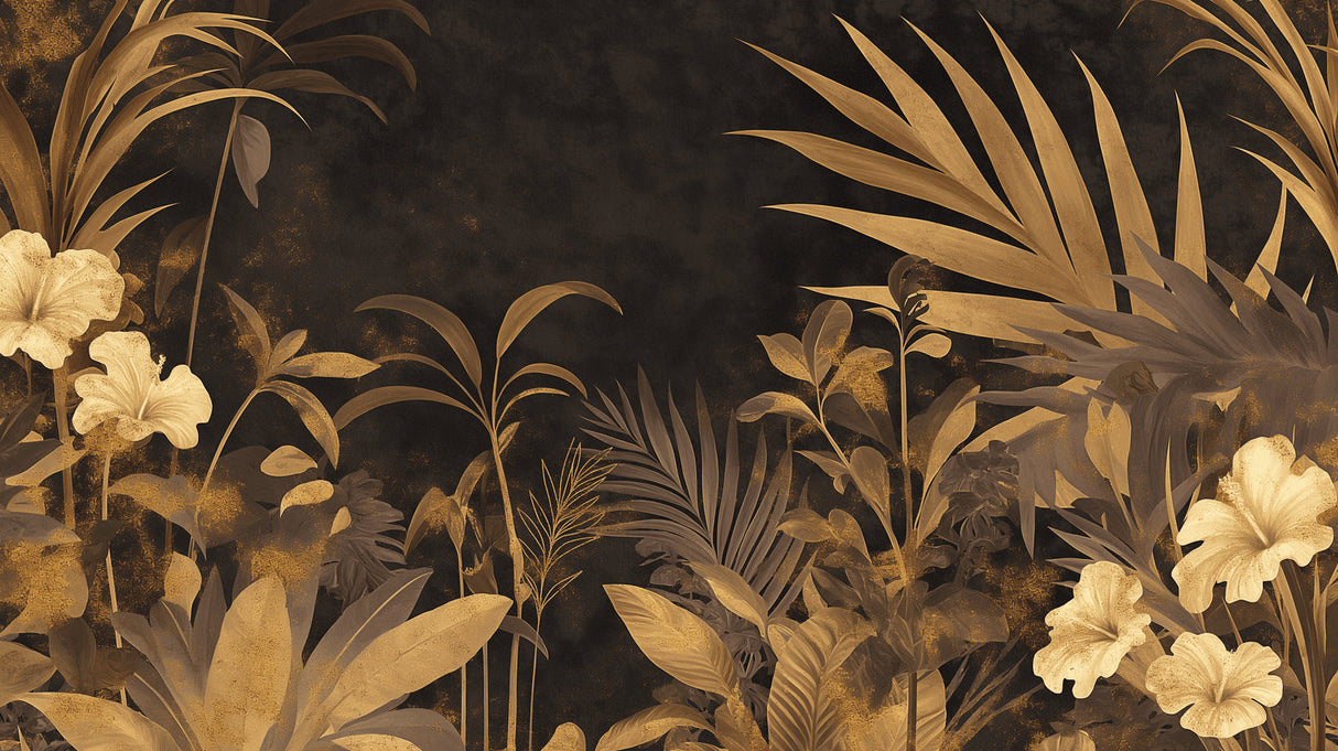 Black and gold tropical palm leaves design file showing detailed botanical pattern