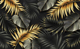 Black and gold palm leaves wallpaper design file showing intricate metallic botanical pattern