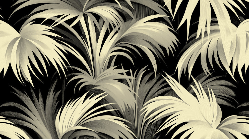 Tropical palm leaves design file with intricate gold details on black background