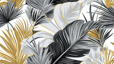Black and gold palm leaves design file showing intricate tropical pattern and metallic details