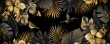 Design file showing intricate details of gold palm leaves and hummingbirds on black background