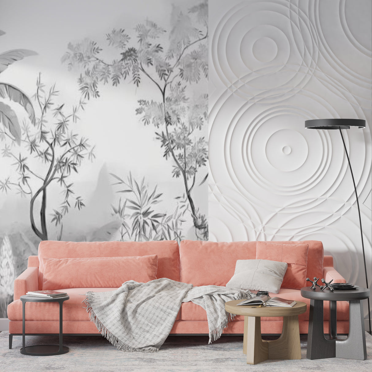 Monochrome jungle wallpaper making small hallway feel spacious