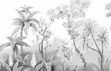 Black and white tropical bamboo jungle wallpaper design file showing intricate leaf patterns