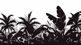 Black and white tropical jungle wallpaper design file showing detailed palm and leaf silhouettes