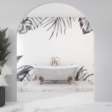 Minimalist tropical wall mural adding drama to a contemporary bedroom space