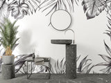 Black and white leaf pattern bringing natural style to a modern home office