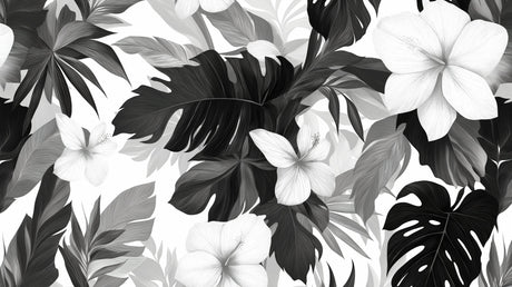 Black and white Monstera leaf wallpaper design file showing detailed botanical pattern