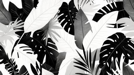 Large scale black and white Monstera leaf pattern design file showing intricate botanical details