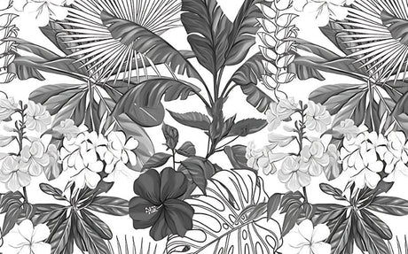 Black and white Monstera leaf wallpaper design file showing detailed botanical pattern