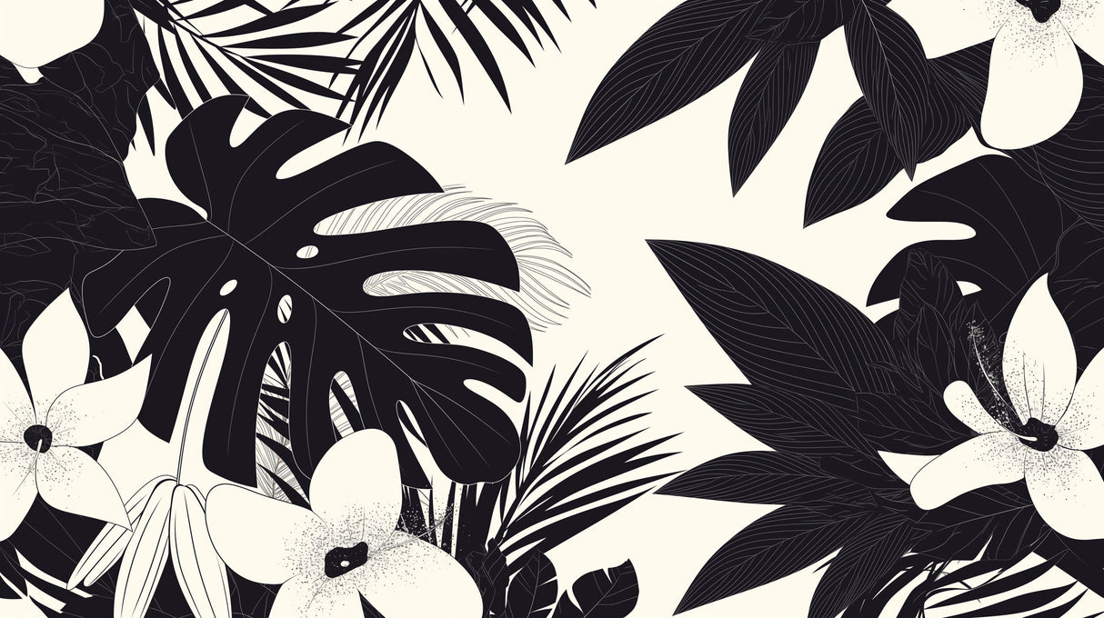 Black and White Monstera Leaf Wallpaper design file showing detailed botanical pattern and clean lines
