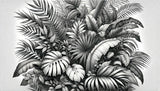 Black and white Monstera leaf wallpaper design file showing detailed botanical pattern