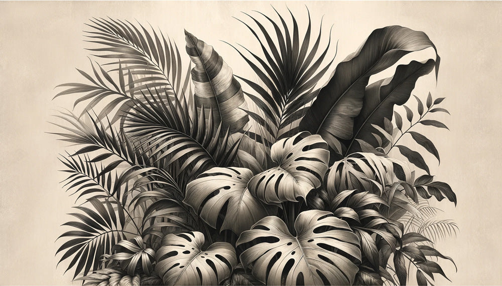 Black and white monstera palm leaf design file showing detailed botanical pattern