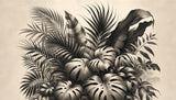 Black and white monstera palm leaf design file showing detailed botanical pattern