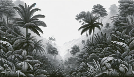 Black and white palm forest wallpaper design file showing intricate botanical details