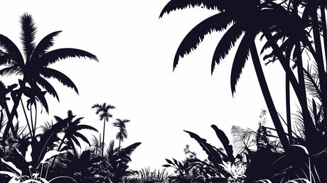 Black and white palm forest wallpaper design file showing detailed tropical pattern and textures