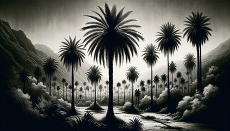 Black and white palm grove wallpaper design file showing full pattern