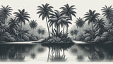 Black and white palm lagoon design file showing detailed tropical pattern with reflective water effect