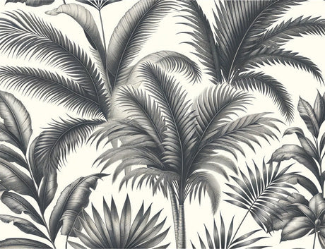 Black and white palm leaf wallpaper design file showing intricate botanical pattern