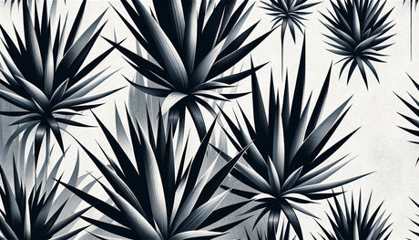 Black and white palm leaf wallpaper design file showing detailed tropical pattern