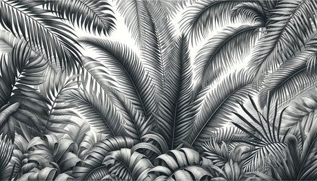 Black and white tropical palm leaves design file showing detailed leaf pattern and texture