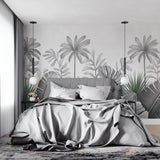 Bathroom interior with black and white botanical wall mural