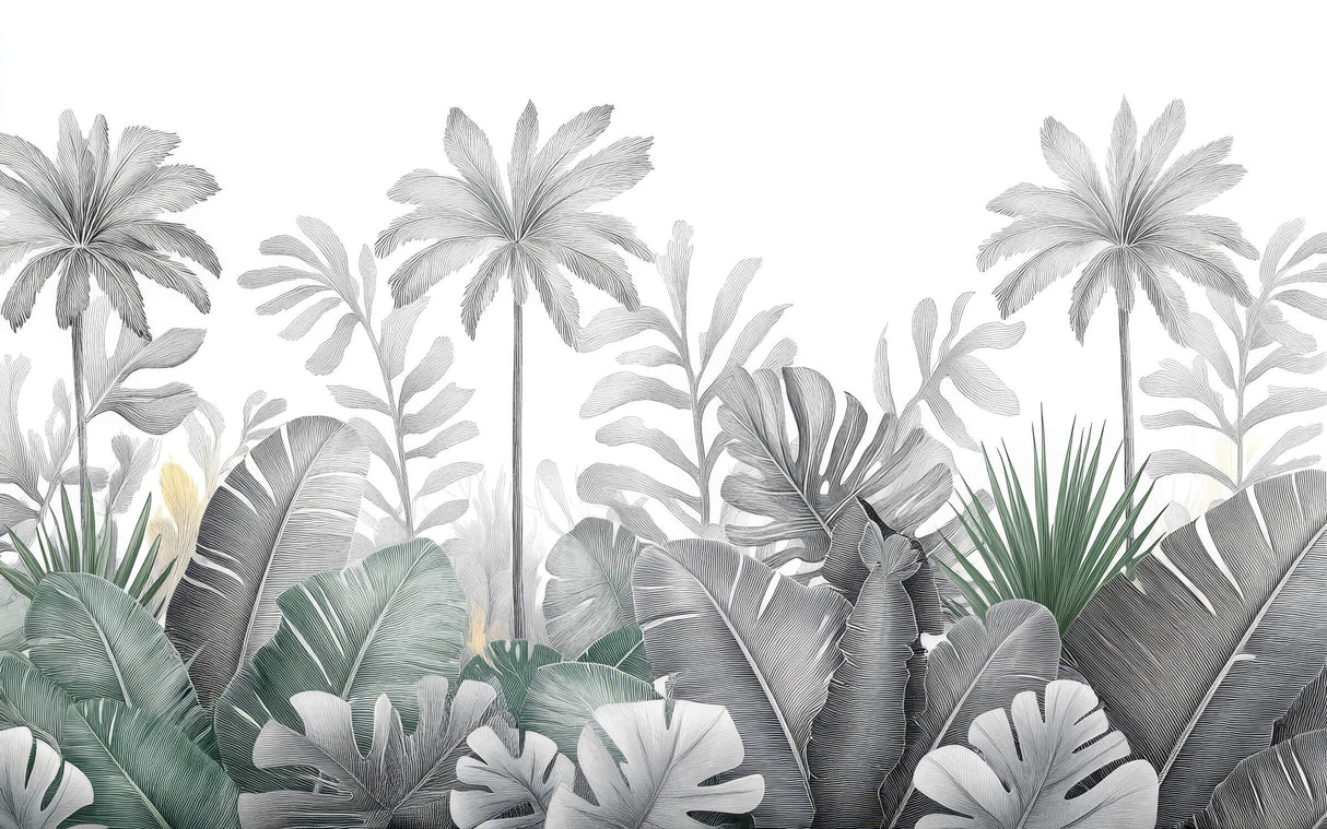 High-resolution design file of black and white palm leaves pattern