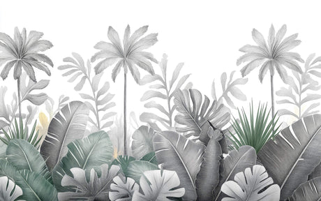 High-resolution design file of black and white palm leaves pattern