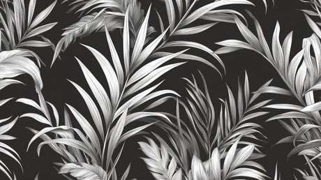Black and white palm leaves wallpaper design file showing detailed botanical pattern