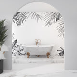 Black and white botanical wall mural adding character to a stylish home office space