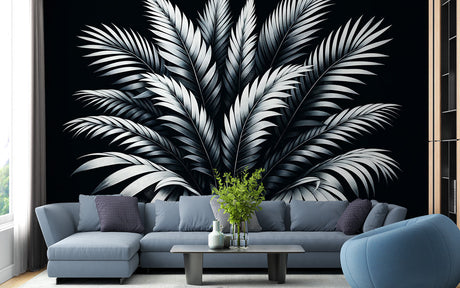 Black and white palm leaves design file showing detailed pattern and contrast