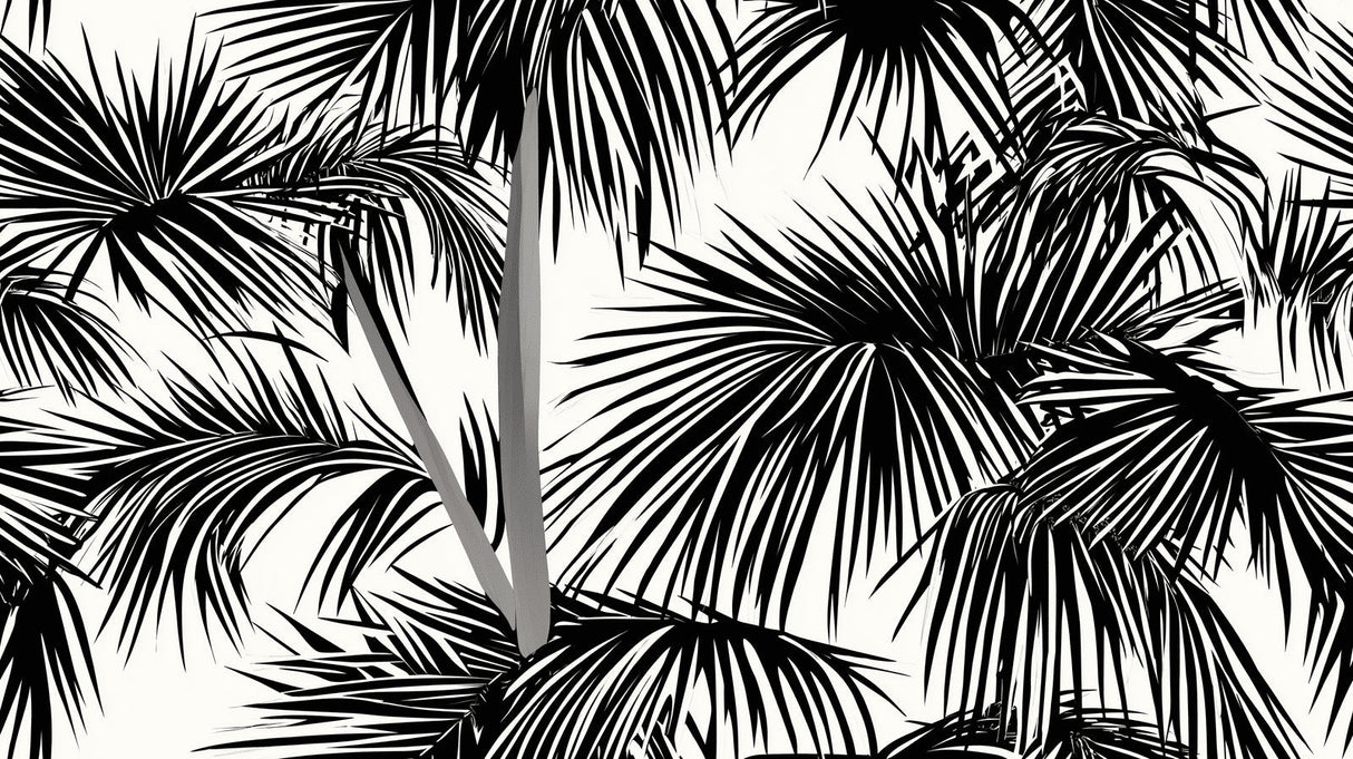 Tropical palm leaves design file showing detailed black silhouettes on white background