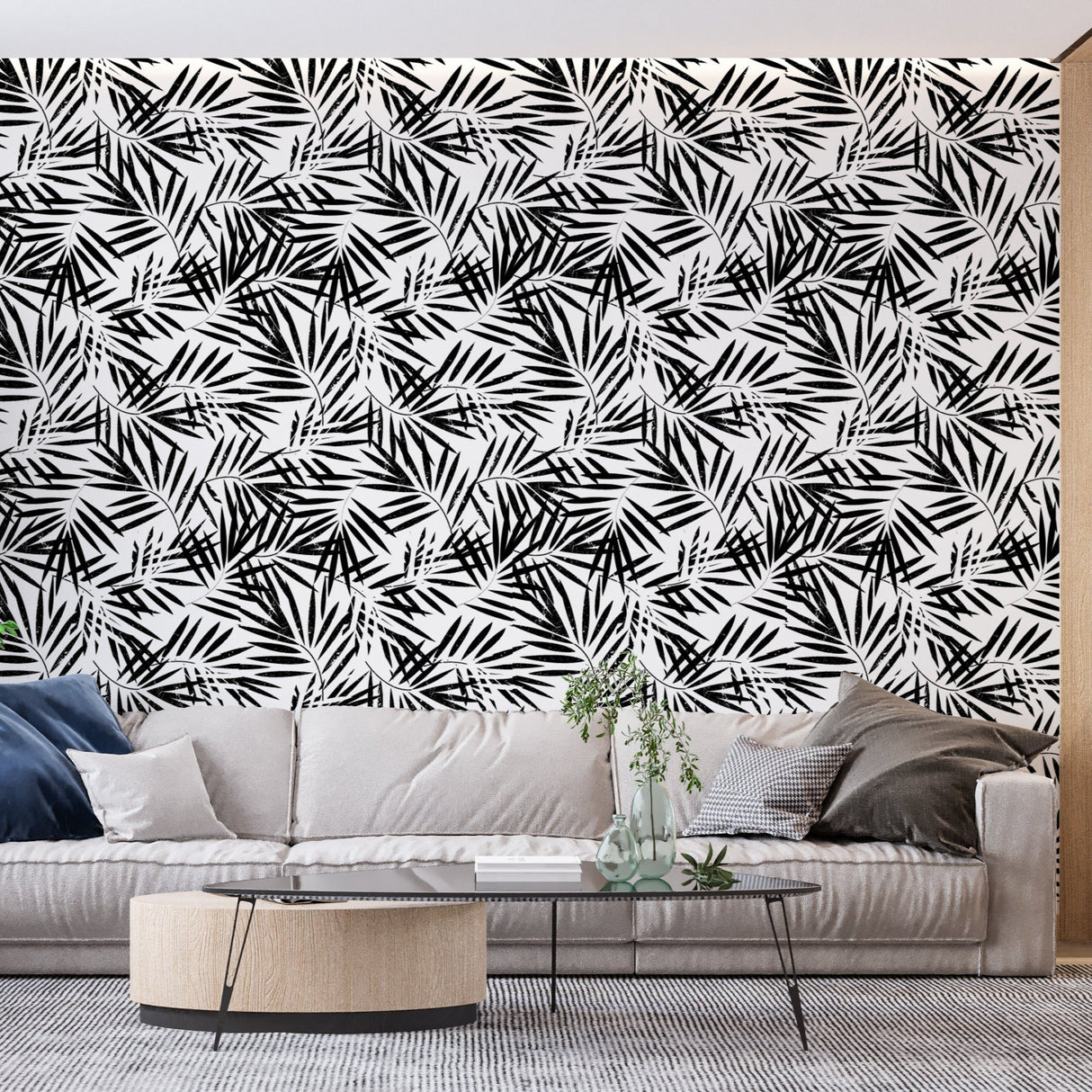 Black and white palm leaves design file showing the detailed tropical pattern and clean lines