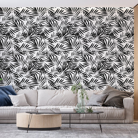Black and white palm leaves design file showing the detailed tropical pattern and clean lines