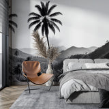 Tropical landscape wallpaper making statement in contemporary home office