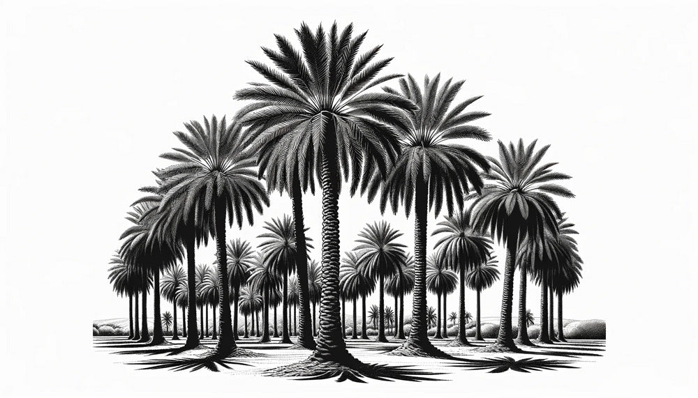 Black and white palm trees design file showing intricate details and full pattern layout