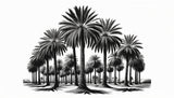 Black and white palm trees design file showing intricate details and full pattern layout