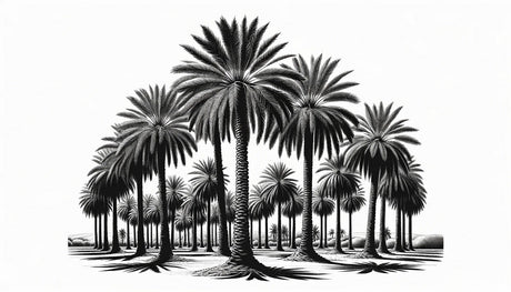 Black and white palm trees design file showing intricate details and full pattern layout