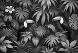 Black and white toucan jungle design file showing intricate leaf patterns and bird details