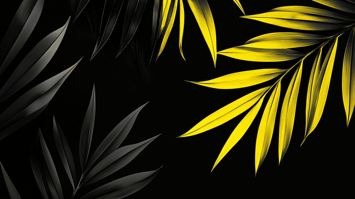 Black and yellow palm leaves design file showing detailed tropical pattern