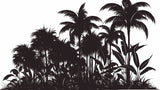 Black palm trees silhouette wallpaper design file showing detailed fronds and leaves pattern