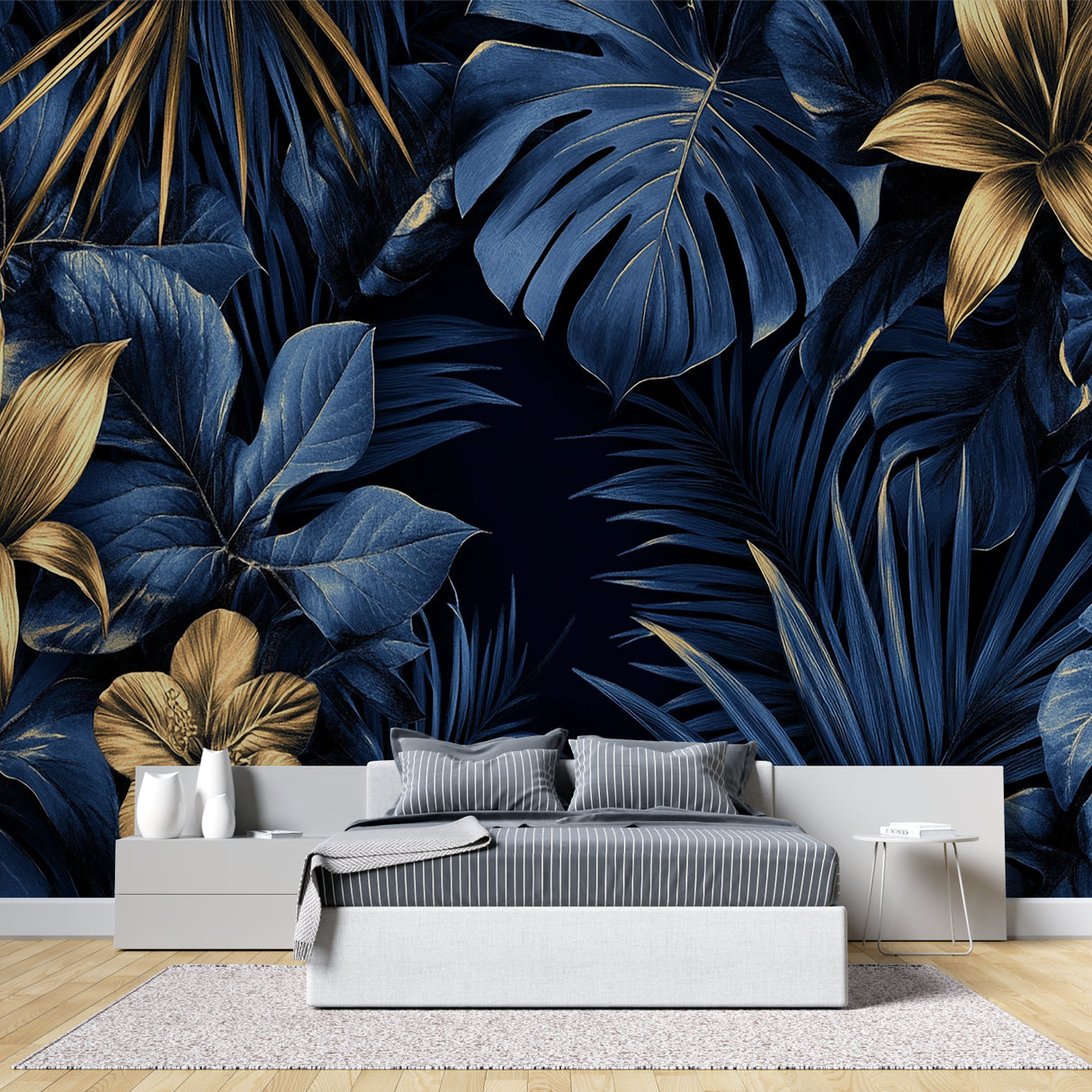 Monstera leaf mural adding depth to dining room walls