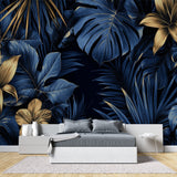 Monstera leaf mural adding depth to dining room walls