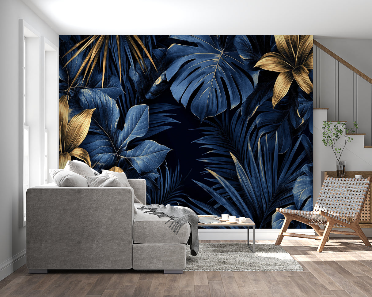Tropical leaf pattern transforming entrance hallway