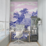 Tropical paradise scene wallpaper transforming a home office space