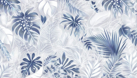 Blue and white Monstera leaf wallpaper design file showing detailed botanical pattern